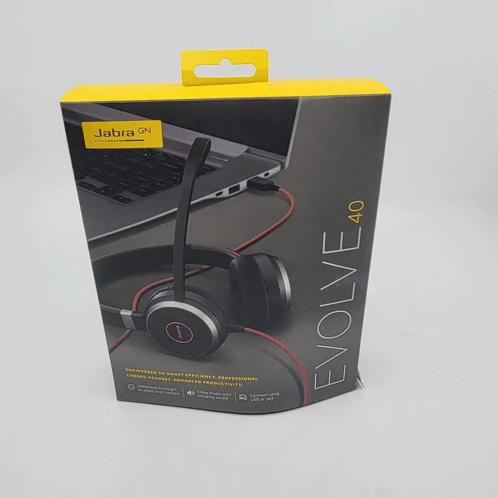 Jabra Evolve 40 Stereo Wired Headset HSC017 w/ ENC010 USB Controller with case